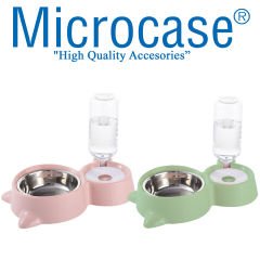Microcase 2'li 500ml Kedi Köpek Suluk Hazneli Çelik Mama Kabı-AL3604