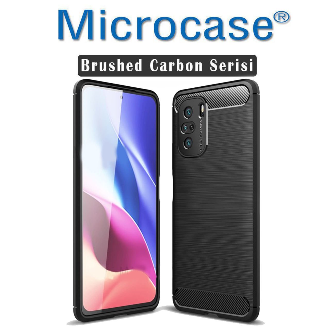 Microcase Xiaomi Redmi K40 Pro Brushed Carbon Fiber Silikon Kılıf - Siyah
