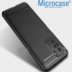 Microcase Xiaomi Redmi K40 Pro Brushed Carbon Fiber Silikon Kılıf - Siyah