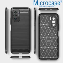 Microcase Xiaomi Redmi K40 Pro Brushed Carbon Fiber Silikon Kılıf - Siyah