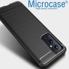 Microcase Oneplus 9 Pro Brushed Carbon Fiber Silikon Kılıf - Siyah