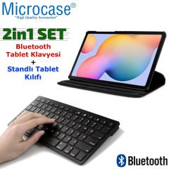 Microcase Samsung Galaxy Tab 3 Lite T110 T113 360 Döner Standlı Kılıf + Bluetooth Kablosuz Tablet Klavyesi