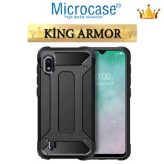 Microcase Samsung Galaxy A10 King Serisi Armor Perfect Koruma Kılıf Siyah + Tempered Glass Cam Koruma (SEÇENEKLİ)