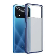 Microcase Xiaomi Poco X4 Pro 5G Luna Serisi Köşe Korumalı Sert Rubber Kılıf - Mavi