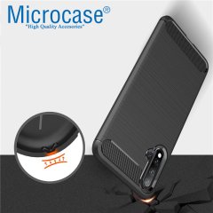 Microcase Huawei Nova 5 Brushed Carbon Fiber Silikon Kılıf - Siyah