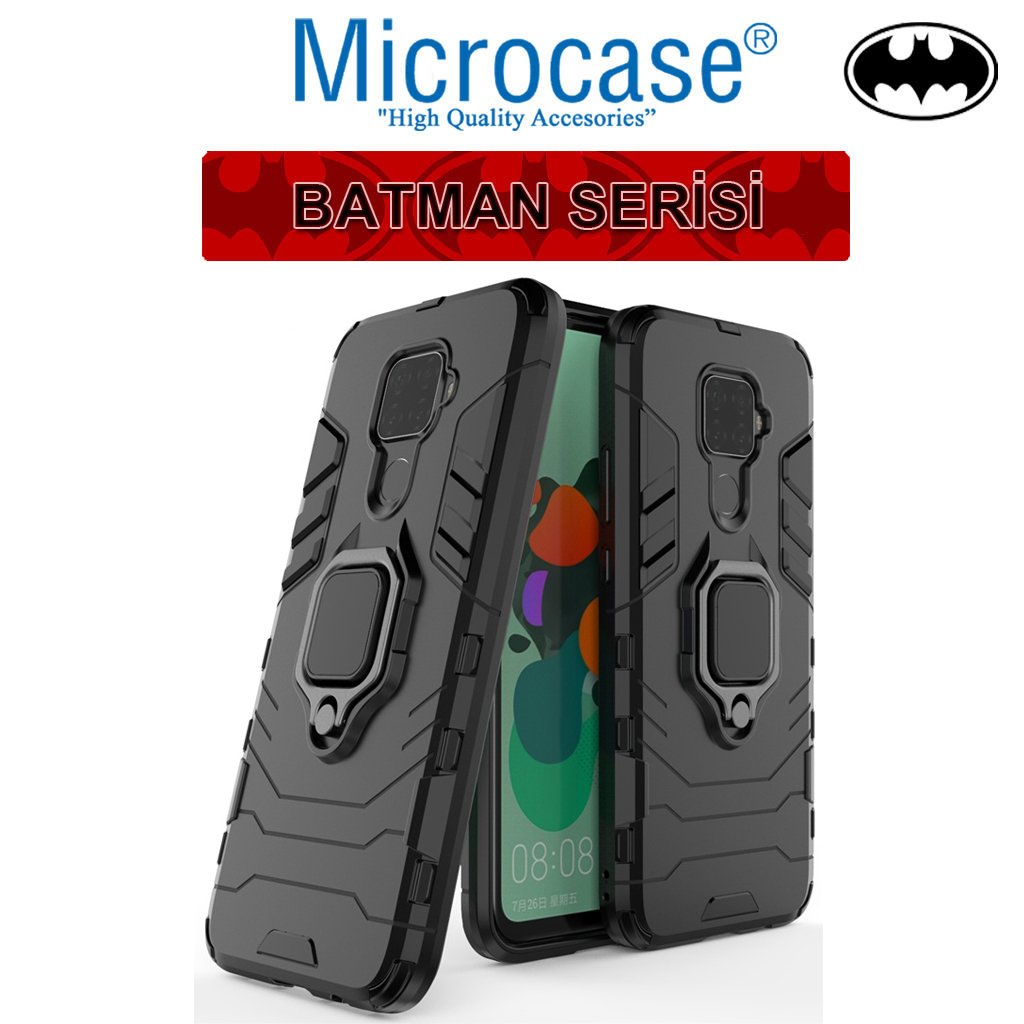 Microcase Huawei Mate 30 Lite Batman Serisi Yüzük Standlı Armor Kılıf - Siyah