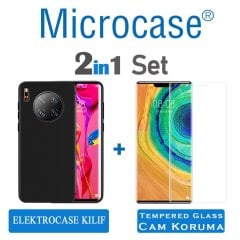 Microcase Huawei Mate 30 Pro Elektrocase Serisi Kamera Korumalı Silikon Kılıf - Siyah + Tempered Glass Cam Koruma