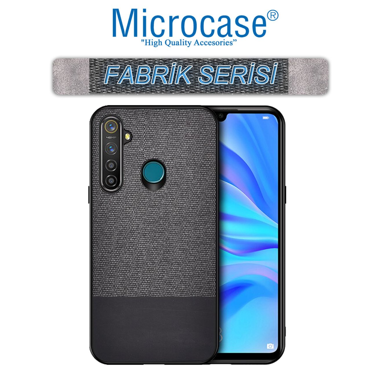 Microcase Oppo Realme 6i Fabrik Serisi Kumaş ve Deri Desen Kılıf - Siyah