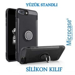 Microcase iPhone 7 Plus Yüzük Standlı Armor Silikon Kılıf - Siyah