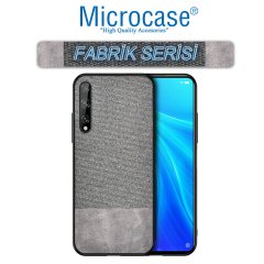 Microcase Huawei P Smart S - Y8P Fabrik Serisi Kumaş ve Deri Desen Kılıf - Gri