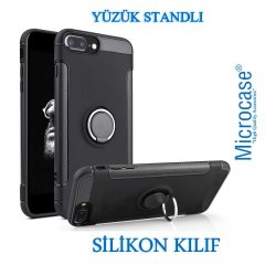Microcase iPhone 8 Plus Yüzük Standlı Armor Silikon Kılıf - Siyah