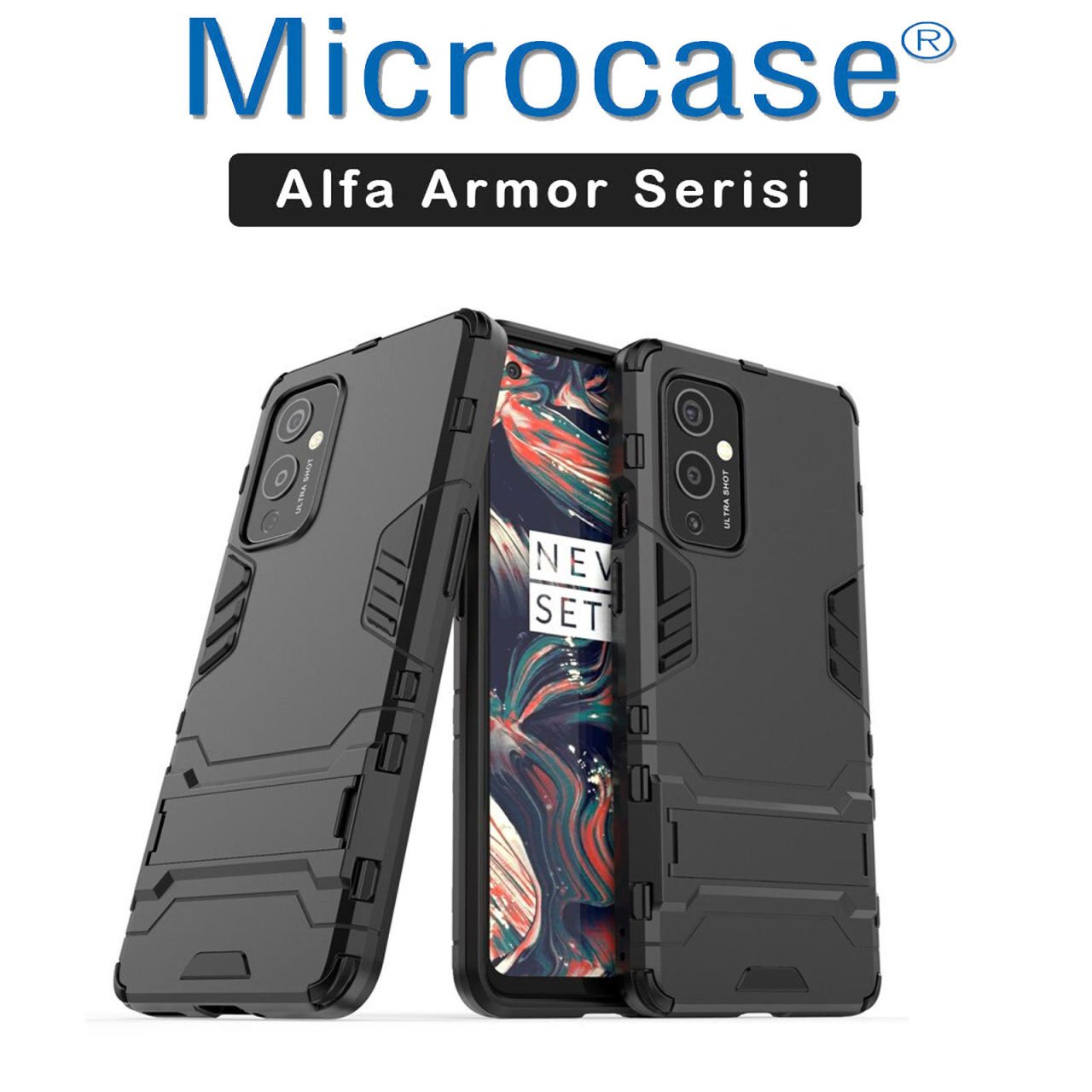 Microcase OnePlus 9 Pro Alfa Armor Standlı Perfect Koruma Kılıf Siyah