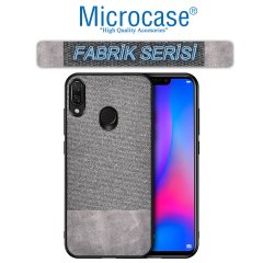 Microcase Huawei Y7 2019 Fabrik Serisi Kumaş ve Deri Desen Kılıf - Gri