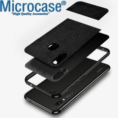 Microcase Xiaomi Mi10 Lite Fabrik Serisi Kumaş ve Deri Desen Kılıf - Siyah