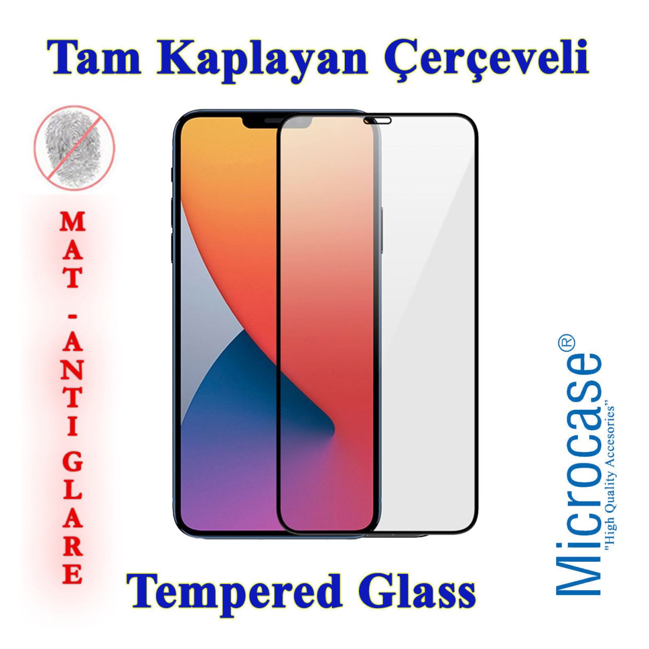 iPhone 12 Tam Kaplayan Çerçeveli Tempered Cam Ekran Koruyucu - Mat Siyah