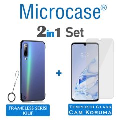Microcase Xiaomi Mi 9 Pro Frameless Serisi Sert Rubber Kılıf - Siyah + Tempered Glass Cam Koruma