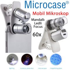 60x Mini Cep Telefonu için Mandallı Mikroskop UV Ledli Büyüteç