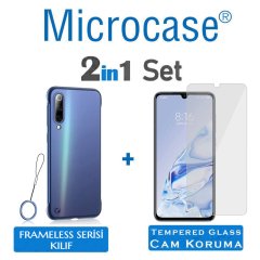 Microcase Xiaomi Mi 9 Pro Frameless Serisi Sert Rubber Kılıf - Mavi + Tempered Glass Cam Koruma