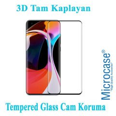 Microcase Xiaomi Mi 10s 3D Curved Tam Kaplayan Tempered Glass Cam Koruma - Siyah