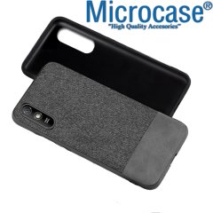 Microcase Xiaomi Redmi 9A Fabrik Serisi Kumaş ve Deri Desen Kılıf - Gri