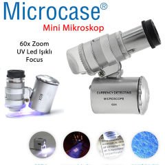 Microcase 60x Mini Cep Mikroskopu UV Ledli Cam Büyüteç Çantalı