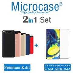 Microcase Samsung Galaxy A80 Premium Matte Silikon Kılıf + Tempered Glass Cam Koruma (SEÇ)