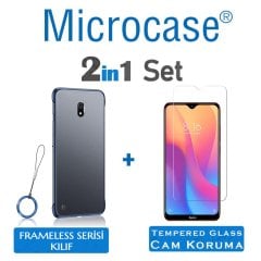 Microcase Xiaomi Redmi 8A Frameless Serisi Sert Rubber Kılıf - Mavi + Tempered Glass Cam Koruma
