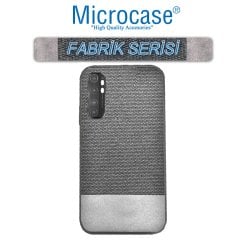 Microcase Xiaomi Mi Note 10 Lite Fabrik Serisi Kumaş ve Deri Desen Kılıf - Gri