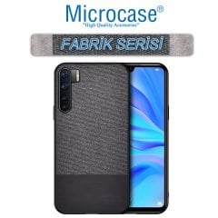 Microcase Oppo Reno 3 / A91 Fabrik Serisi Kumaş ve Deri Desen Kılıf - Siyah