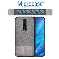 Microcase OnePlus 8 Fabrik Serisi Kumaş ve Deri Desen Kılıf - Gri