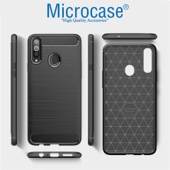 Microcase Samsung Galaxy A20s Brushed Carbon Fiber Silikon Kılıf - Siyah