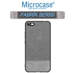 Microcase iPhone 6 - iPhone 6s Fabrik Serisi Kumaş ve Deri Desen Kılıf - Gri + Tempered Glass Cam Koruma