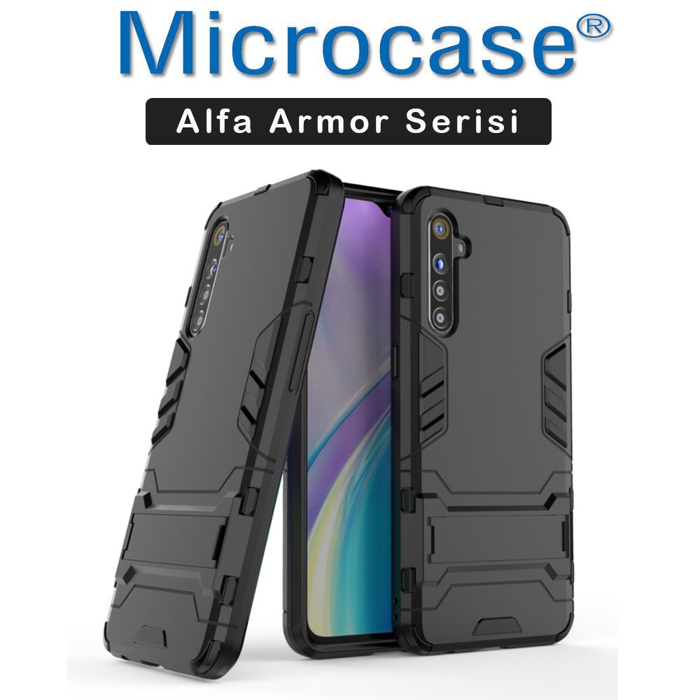 Microcase Realme XT Alfa Serisi Armor Standlı Perfect Koruma Kılıf - Siyah