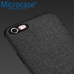 Microcase iPhone 6 Plus - iPhone 6s Plus Fabrik Serisi Kumaş ve Deri Desen Kılıf - Siyah