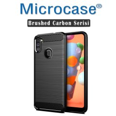 Microcase Samsung Galaxy M11 Brushed Carbon Fiber Silikon Kılıf - Siyah