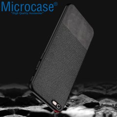 Microcase iPhone 8 Fabrik Serisi Kumaş ve Deri Desen Kılıf - Siyah