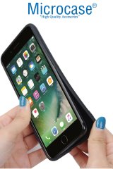 Microcase iPhone 7 Plus Fabrik Serisi Kumaş ve Deri Desen Kılıf - Siyah + Tempered Glass Cam Koruma