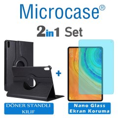 Microcase Huawei MatePad Pro 10.8'' Döner Standlı Tablet Kılıfı - Siyah + Nano Esnek Ekran Koruma Filmi