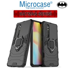 Microcase Xiaomi Mi Note 10 Lite Batman Serisi Yüzük Standlı Armor Kılıf - Siyah