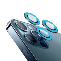 Microcase iPhone 12 Pro Max Fosfor Işıklı Kamera Camı Lens Koruyucu Halka Set - Mavi AL2883
