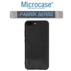 Microcase iPhone 8 Plus Fabrik Serisi Kumaş ve Deri Desen Kılıf - Siyah