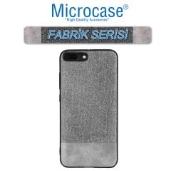 Microcase iPhone 8 Plus Fabrik Serisi Kumaş ve Deri Desen Kılıf - Gri