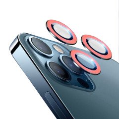 Microcase iPhone 12 Pro Max Fosfor Işıklı Kamera Camı Lens Koruyucu Halka Set - Pembe AL2883
