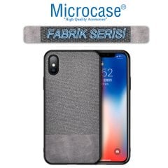 Microcase iPhone X - iPhone XS Fabrik Serisi Kumaş ve Deri Desen Kılıf - Gri