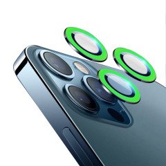 Microcase iPhone 11 Pro Max Fosfor Işıklı Kamera Camı Lens Koruyucu Halka Set - Yeşil AL2883