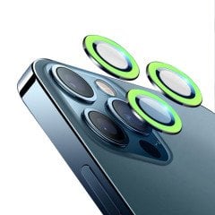 Microcase iPhone 11 Pro Max Fosfor Işıklı Kamera Camı Lens Koruyucu Halka Set - Fosfor Yeşil AL2883