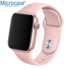 Microcase Apple Watch Seri 5 44 mm için Silikon Kordon Kayış - Kum Pembe