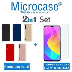 Microcase Xiaomi Mi 9 Lite Premium Matte Silikon Kılıf + Tempered Glass Cam Koruma
