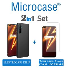 Microcase Realme 6 Pro Elektrocase Serisi Kamera Korumalı Silikon Kılıf - Siyah + Tempered Glass Cam Koruma