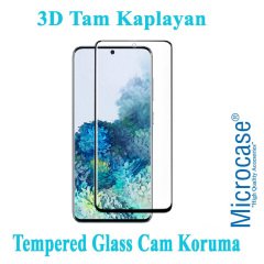 Microcase Samsung Galaxy S20 Plus 3D Curved Tam Kaplayan Tempered Glass Cam Koruma - Siyah